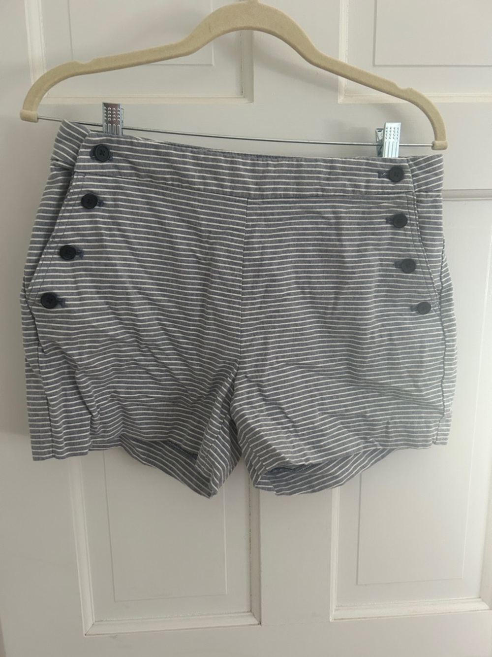 Banana Republic Factory Gray and White Striped High-Waist Sailor Shorts